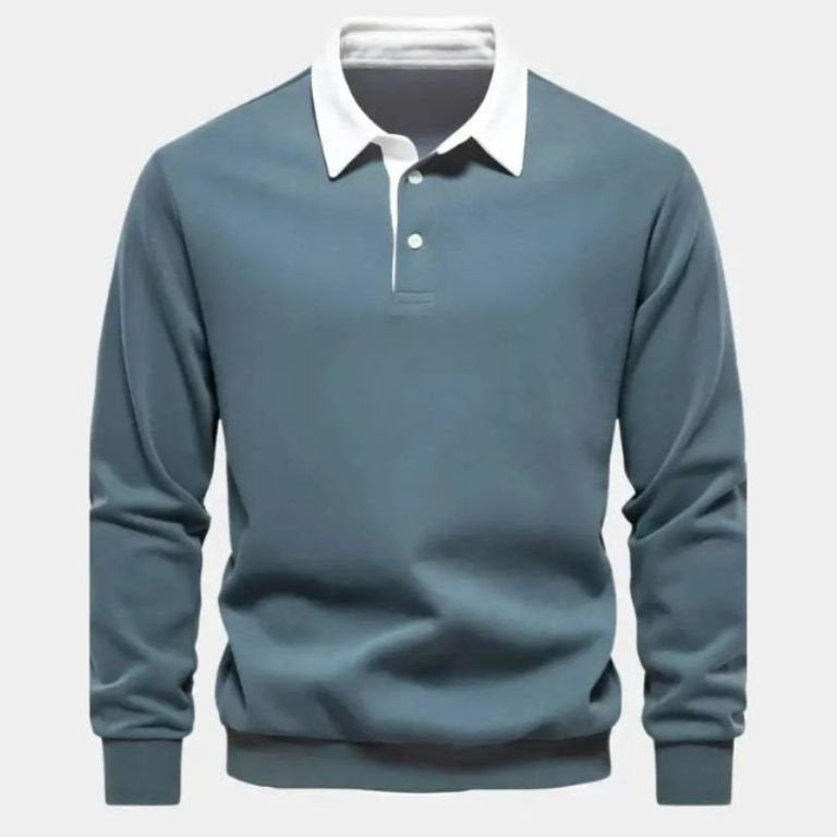 Derek - Navy Long Sleeve Polo with Ribbed Trims