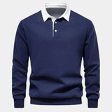 Derek - Navy Long Sleeve Polo with Ribbed Trims