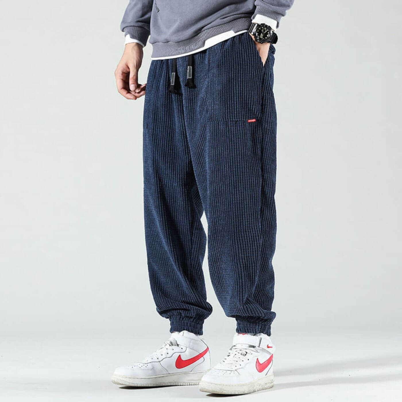 Gerald men's textured cuffed joggers in Navy Blue, front view