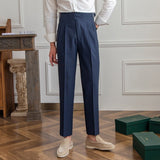 Gil men's high waist buckle dress pants in Blue, view 3