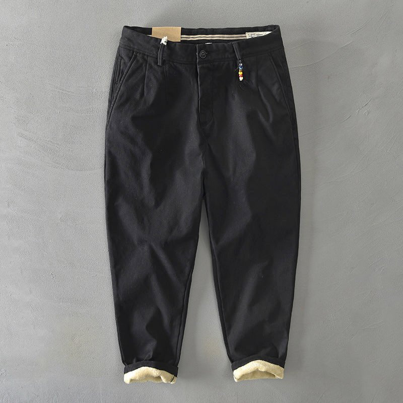 Frederic men's heavyweight cotton barrel leg pants in Black, front view
