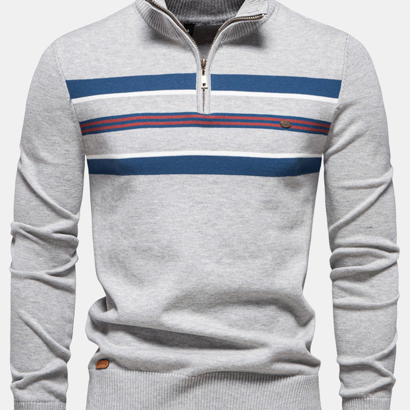 Rhys - Striped Stretch Cotton Quarter-Zip Sweater