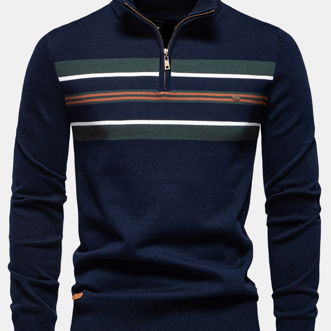 Rhys - Striped Stretch Cotton Quarter-Zip Sweater
