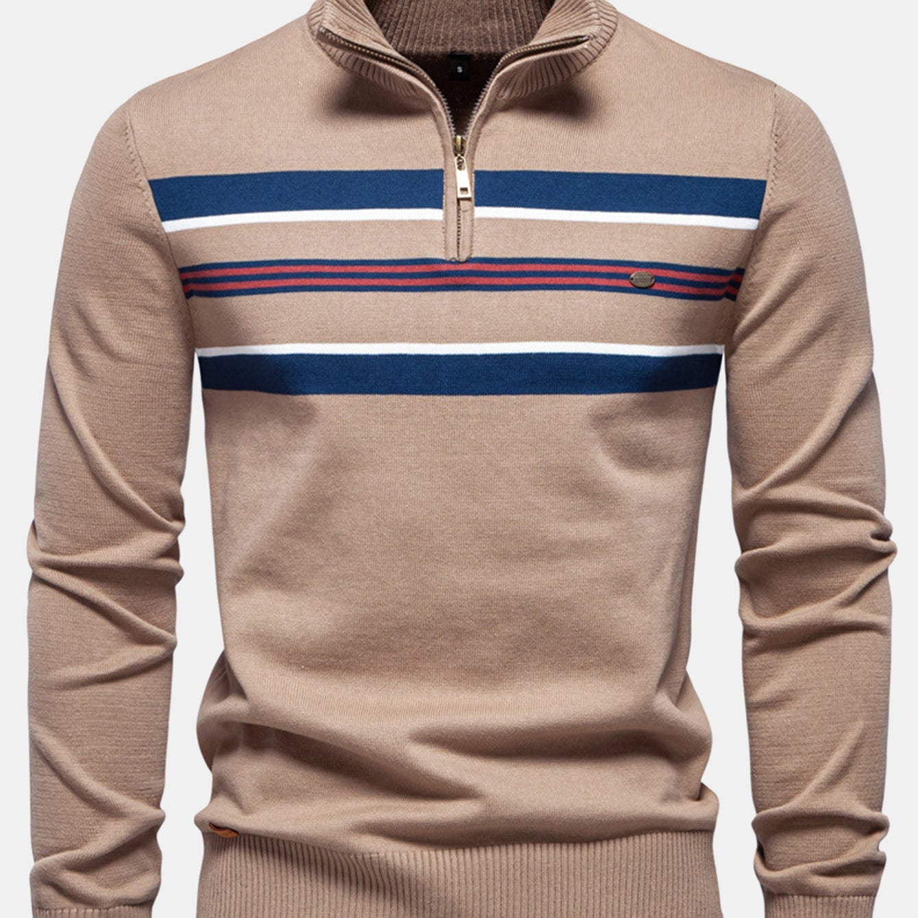 Rhys - Striped Stretch Cotton Quarter-Zip Sweater