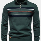 Rhys - Striped Stretch Cotton Quarter-Zip Sweater