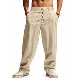Eli men's button fly cotton linen pants in Khaki, view 3