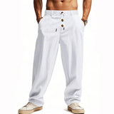 Eli men's button fly cotton linen pants in White, view 4
