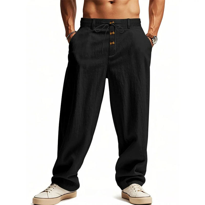 Eli men's button fly cotton linen pants in Black, view 5