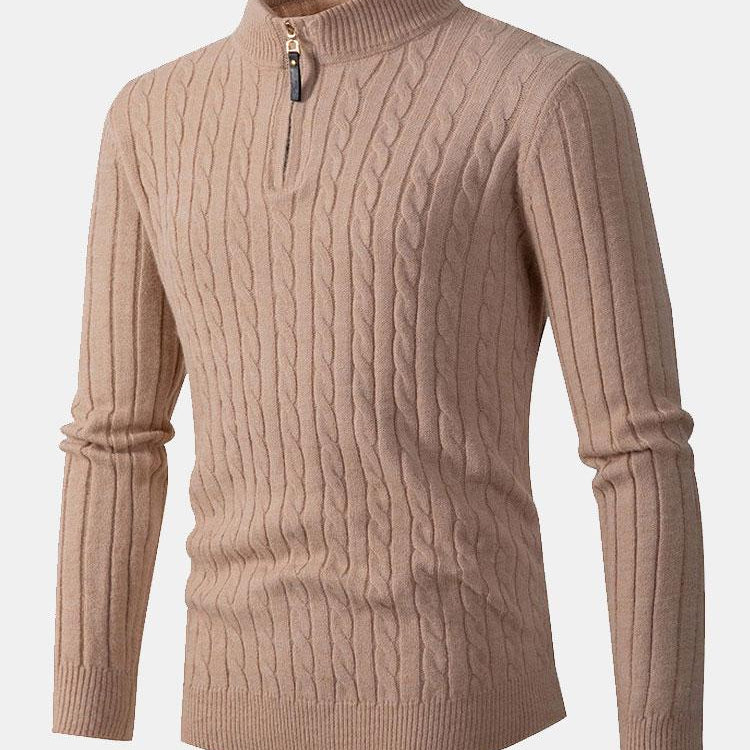 Dawson - Cable Knit Stand Collar Quarter-Zip Sweater