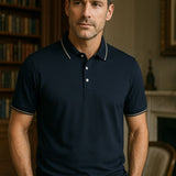 Joel - Navy Contrast Piping Polo