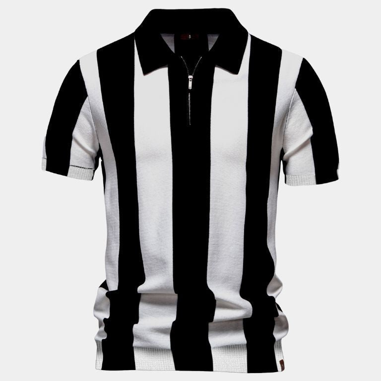 Jesse - Navy Vertical Stripe Zip Polo