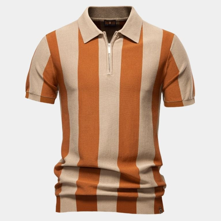 Jesse - Navy Vertical Stripe Zip Polo