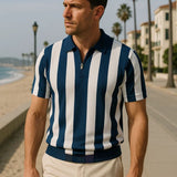 Jesse - Navy Vertical Stripe Zip Polo