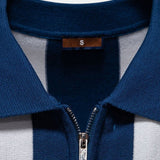 Jesse - Navy Vertical Stripe Zip Polo