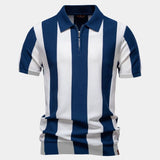 Jesse - Navy Vertical Stripe Zip Polo