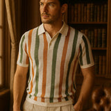 Greg - Striped Knit Polo with Open Collar