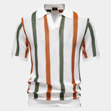 Greg - Striped Knit Polo with Open Collar