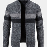Silas - Striped Baseball Collar Zip Sweater with Teddy Lining