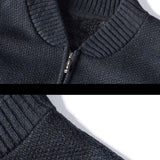 Silas - Striped Baseball Collar Zip Sweater with Teddy Lining