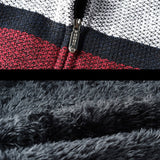 Silas - Striped Baseball Collar Zip Sweater with Teddy Lining