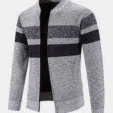 Silas - Striped Baseball Collar Zip Sweater with Teddy Lining