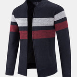 Silas - Striped Baseball Collar Zip Sweater with Teddy Lining