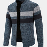Silas - Striped Baseball Collar Zip Sweater with Teddy Lining