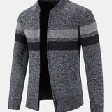 Silas - Striped Baseball Collar Zip Sweater with Teddy Lining