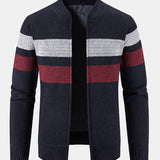Silas - Striped Baseball Collar Zip Sweater with Teddy Lining