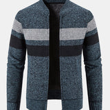 Silas - Striped Baseball Collar Zip Sweater with Teddy Lining