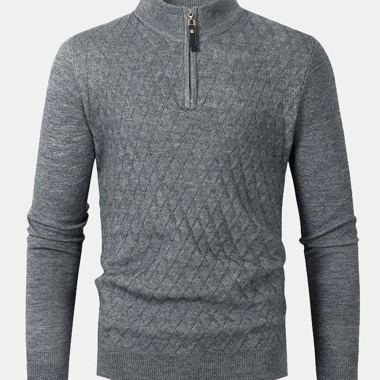 Silas - Checked Stand Collar Quarter-Zip Sweater