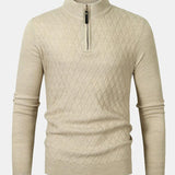 Silas - Checked Stand Collar Quarter-Zip Sweater