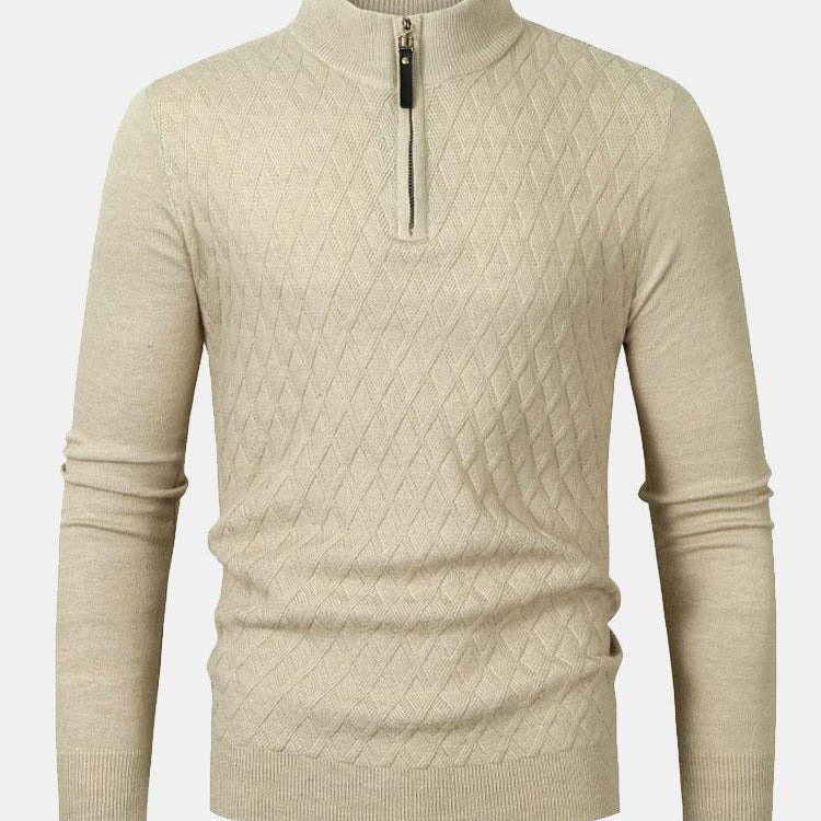 Silas - Checked Stand Collar Quarter-Zip Sweater