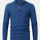 Silas - Checked Stand Collar Quarter-Zip Sweater