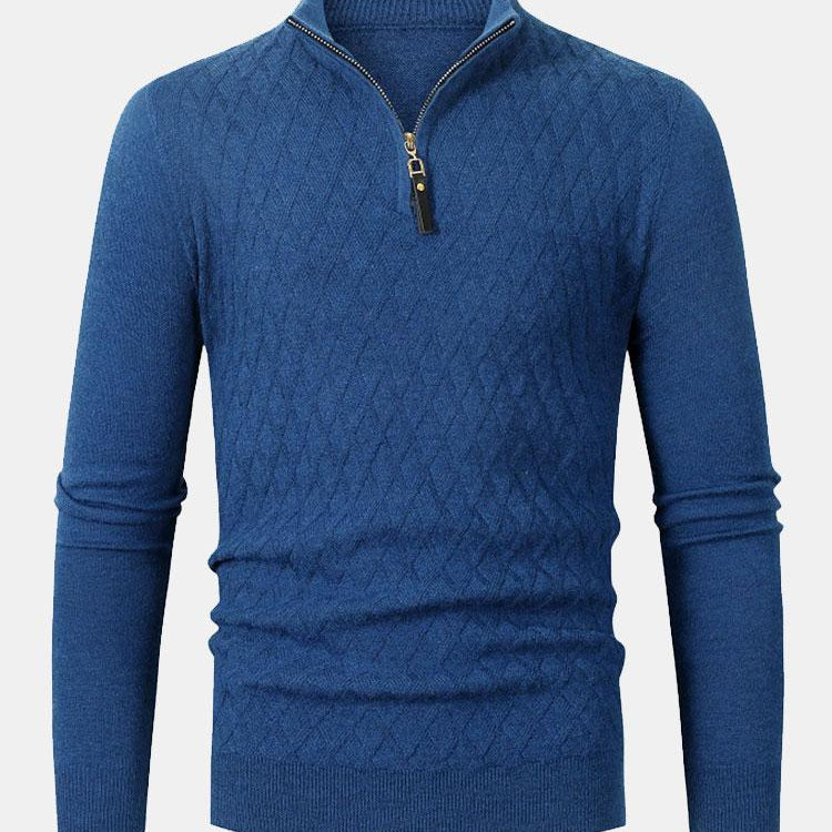 Silas - Checked Stand Collar Quarter-Zip Sweater