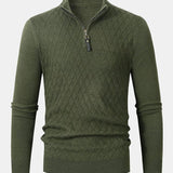 Silas - Checked Stand Collar Quarter-Zip Sweater