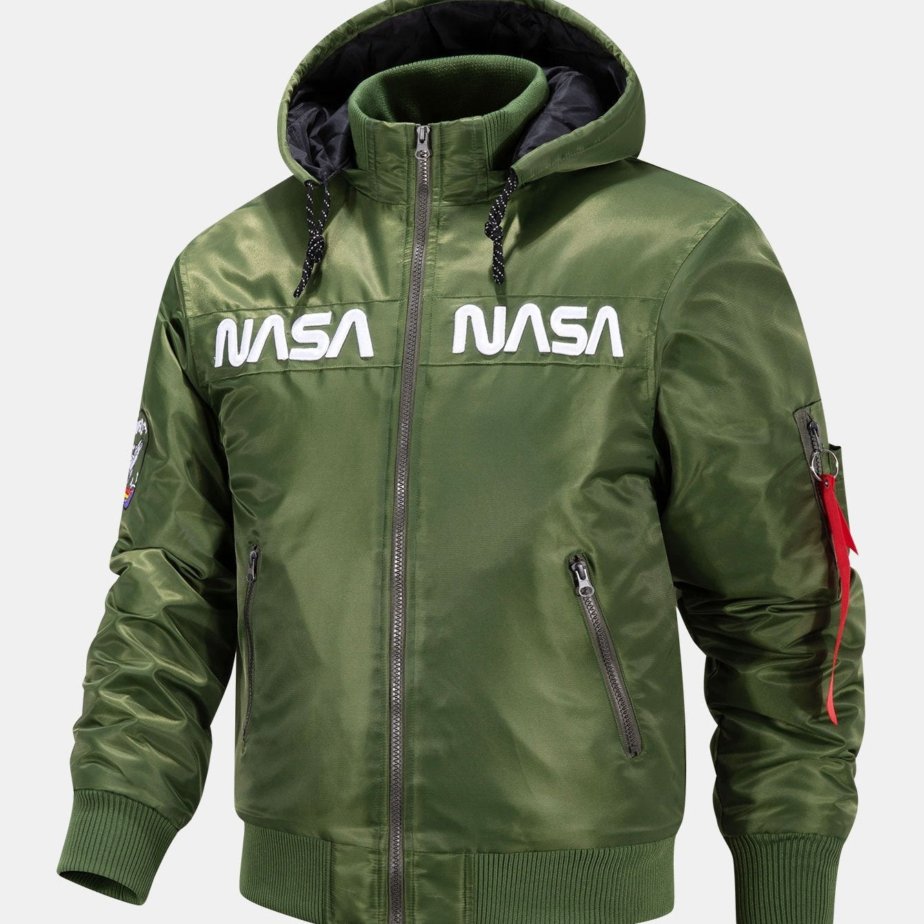 Jacob - Bomber Jacket with NASA Embroidery and Detachable Hood