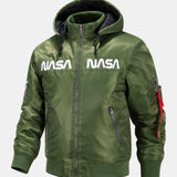 Jacob - Bomber Jacket with NASA Embroidery and Detachable Hood