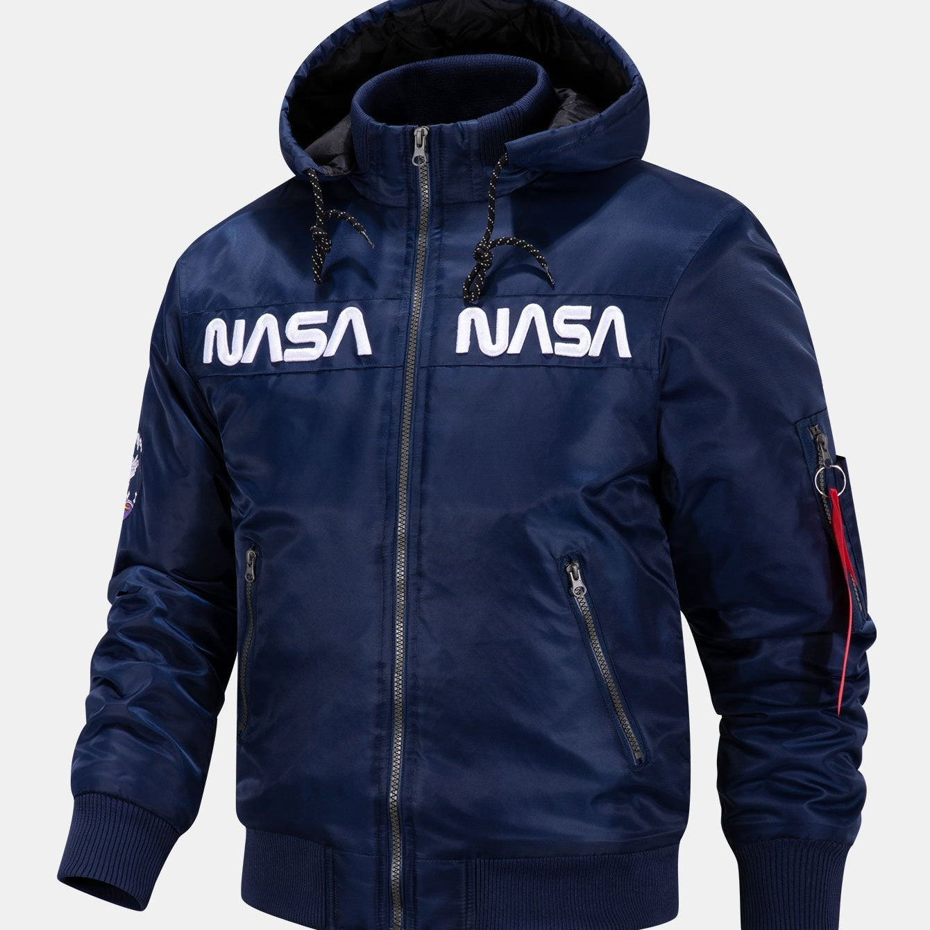 Jacob - Bomber Jacket with NASA Embroidery and Detachable Hood