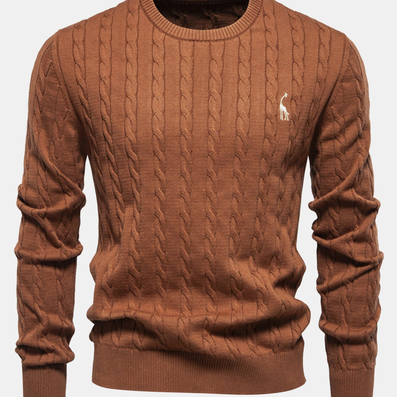 Rhys - Cable Knit Jacquard Sweater with Giraffe Embroidery