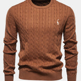 Rhys - Cable Knit Jacquard Sweater with Giraffe Embroidery