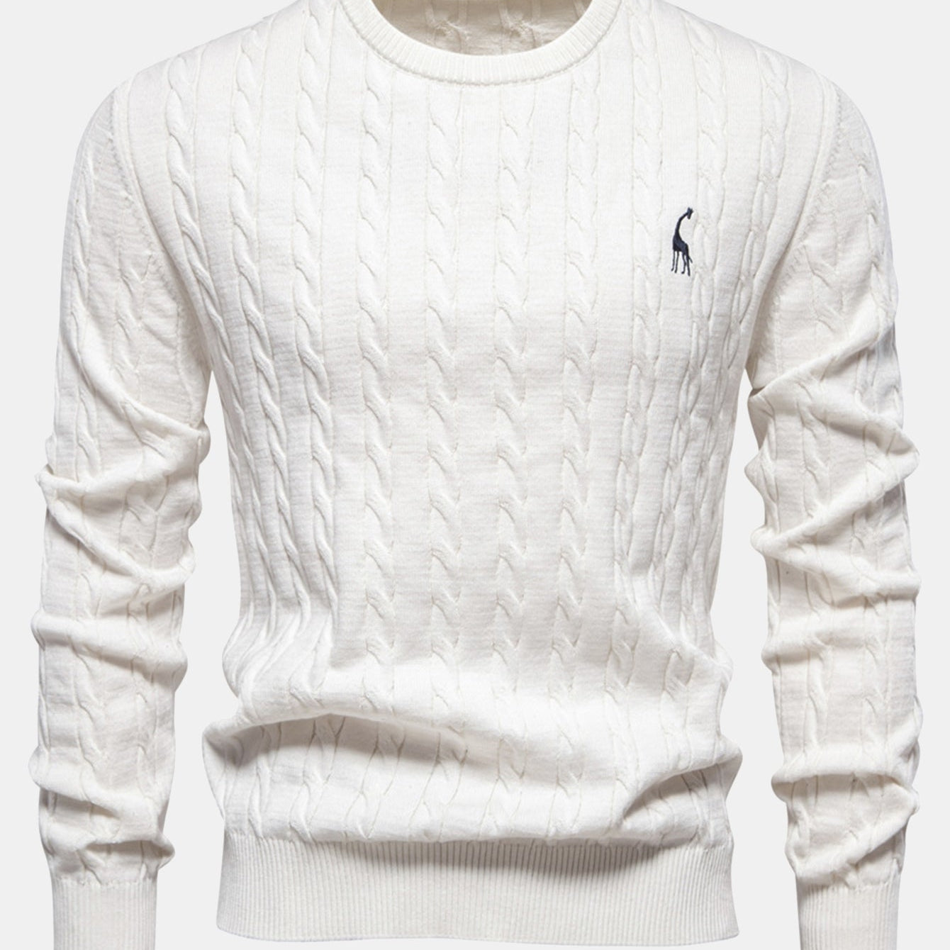 Rhys - Cable Knit Jacquard Sweater with Giraffe Embroidery