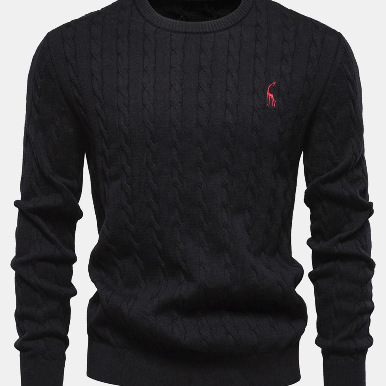 Rhys - Cable Knit Jacquard Sweater with Giraffe Embroidery