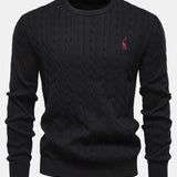 Rhys - Cable Knit Jacquard Sweater with Giraffe Embroidery