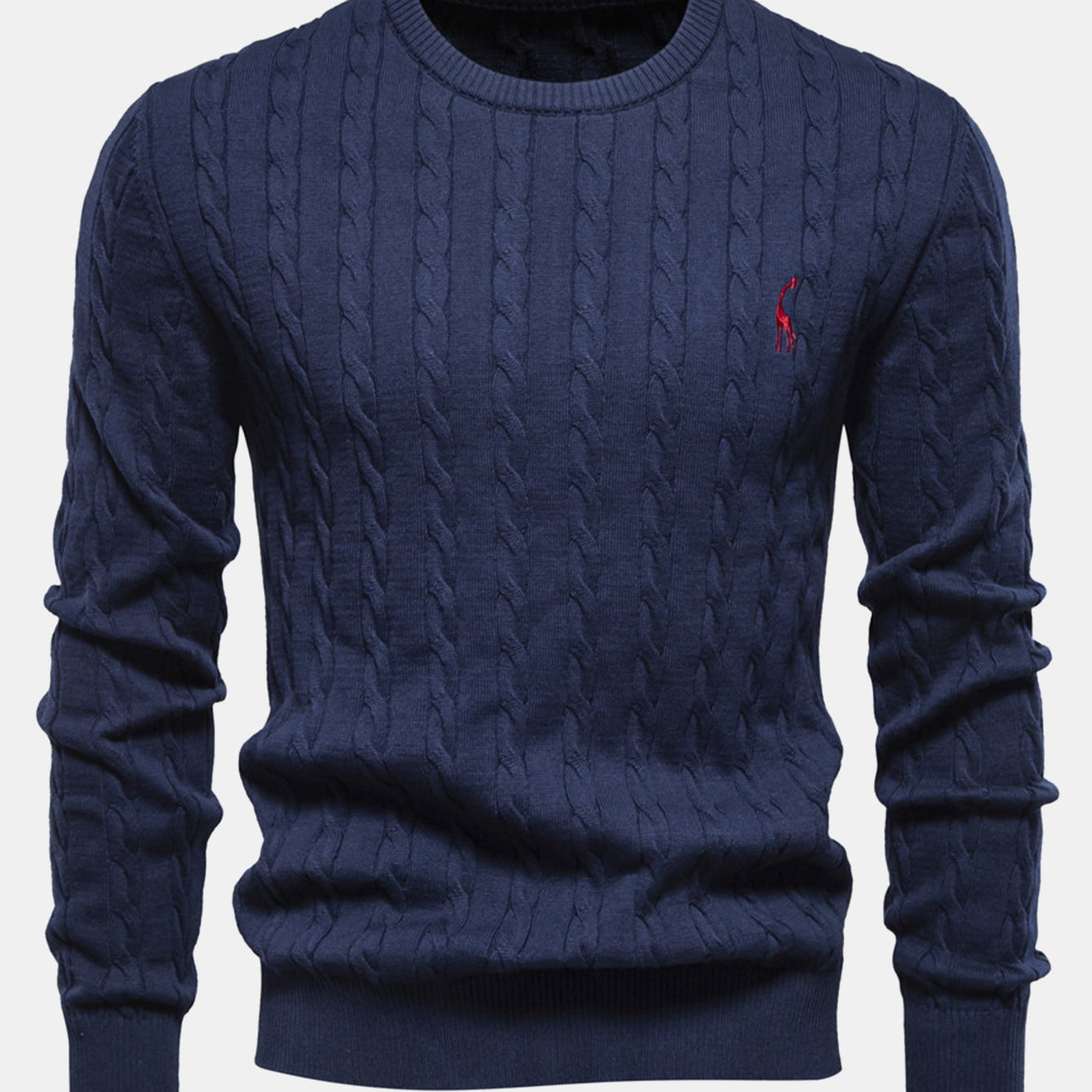 Rhys - Cable Knit Jacquard Sweater with Giraffe Embroidery
