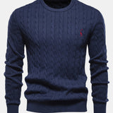 Rhys - Cable Knit Jacquard Sweater with Giraffe Embroidery