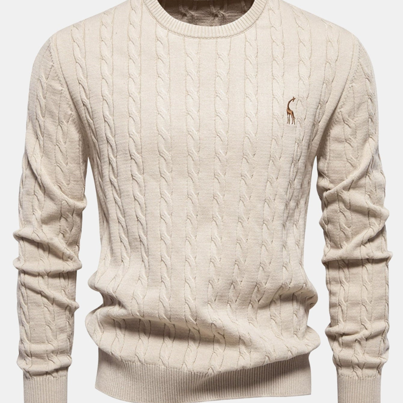 Rhys - Cable Knit Jacquard Sweater with Giraffe Embroidery