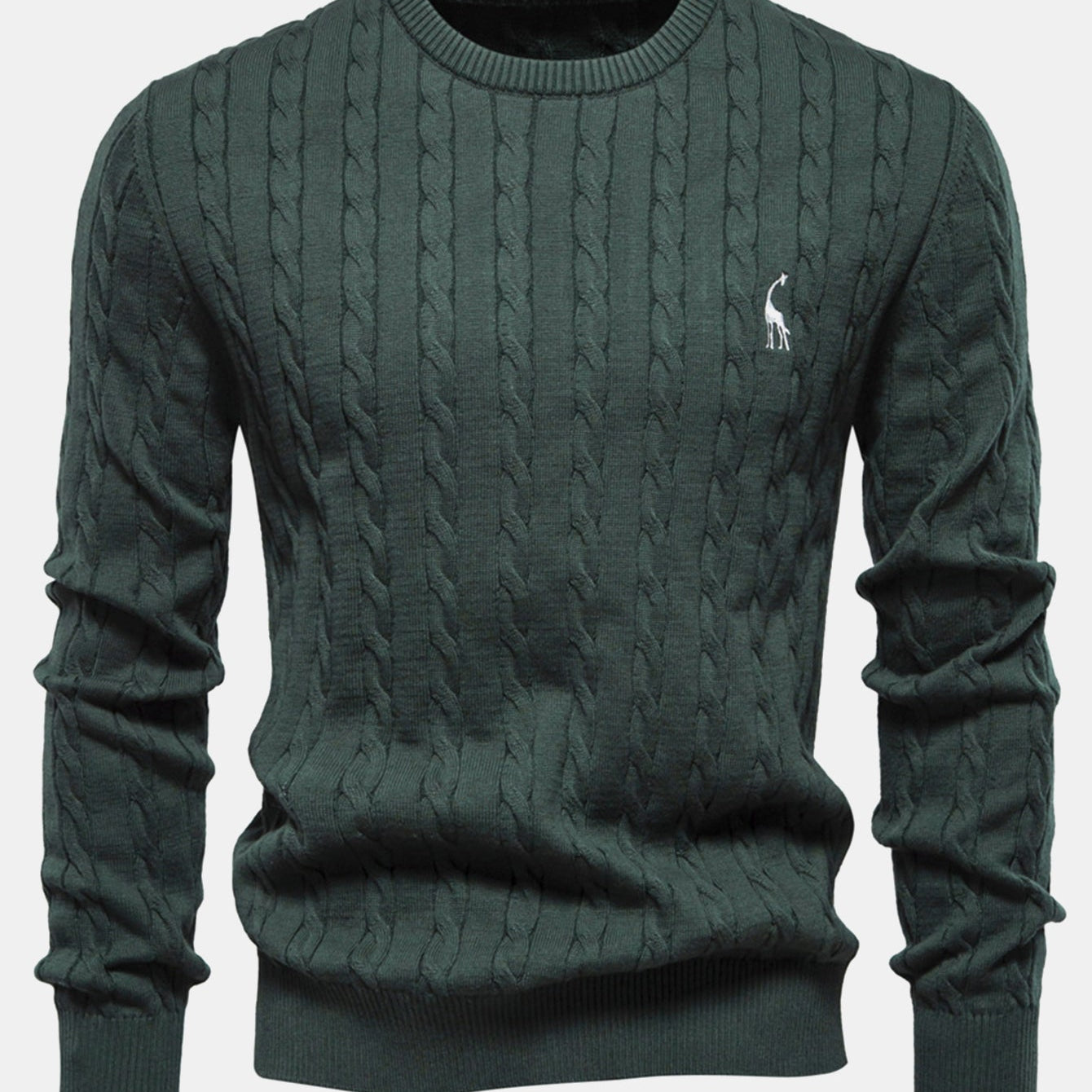 Rhys - Cable Knit Jacquard Sweater with Giraffe Embroidery