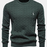 Rhys - Cable Knit Jacquard Sweater with Giraffe Embroidery