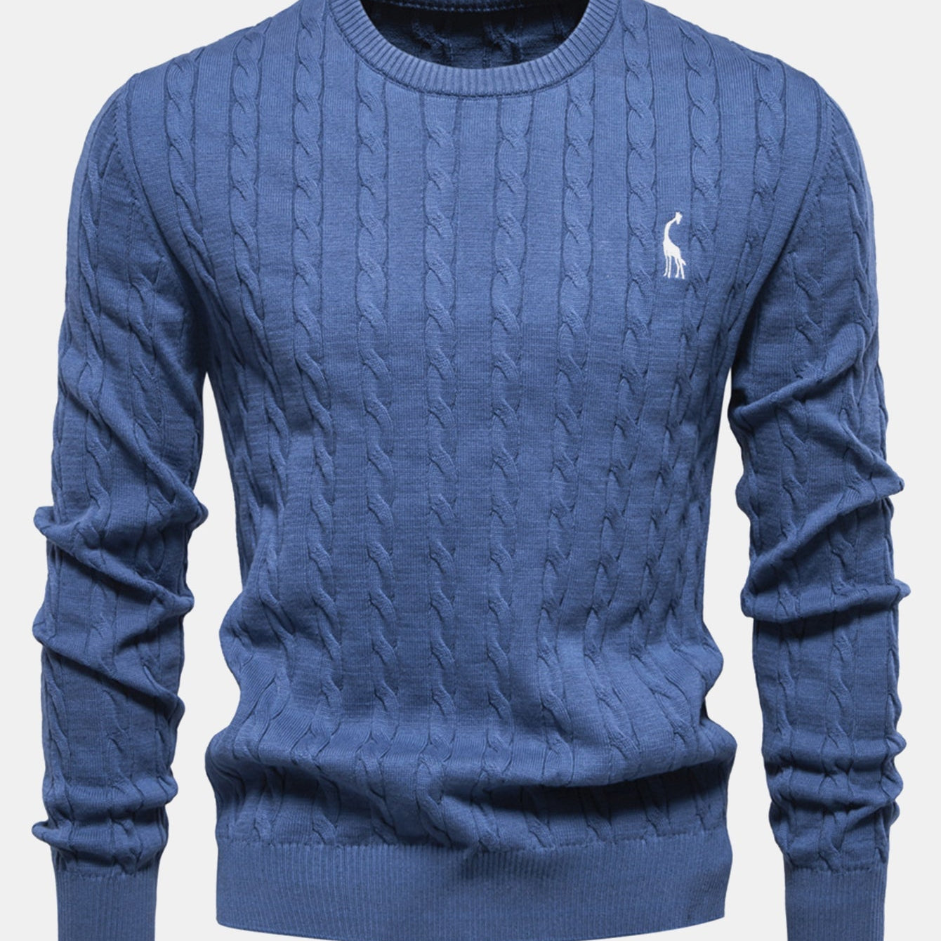 Rhys - Cable Knit Jacquard Sweater with Giraffe Embroidery